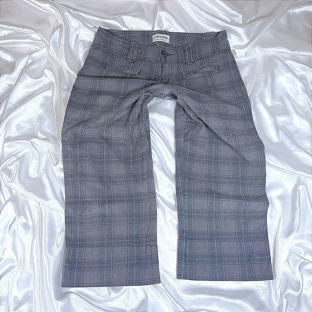 Vintage Aeropostale Plaid Crop Pants Grey Excellent Y2K Low Rise Wide Leg 1/2